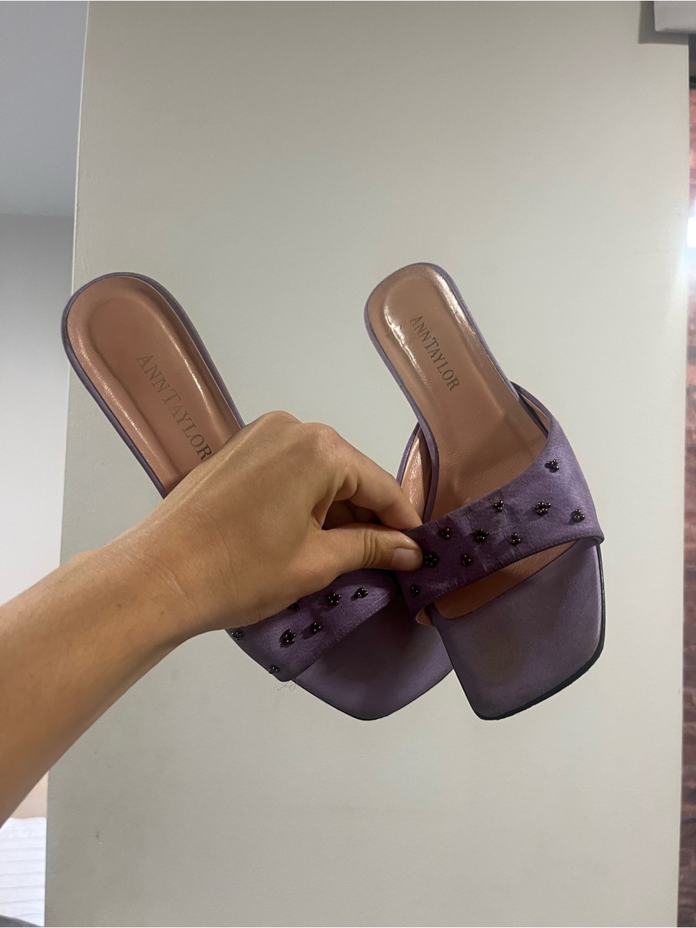 Ann Taylor Lavender Beaded Slide Heels